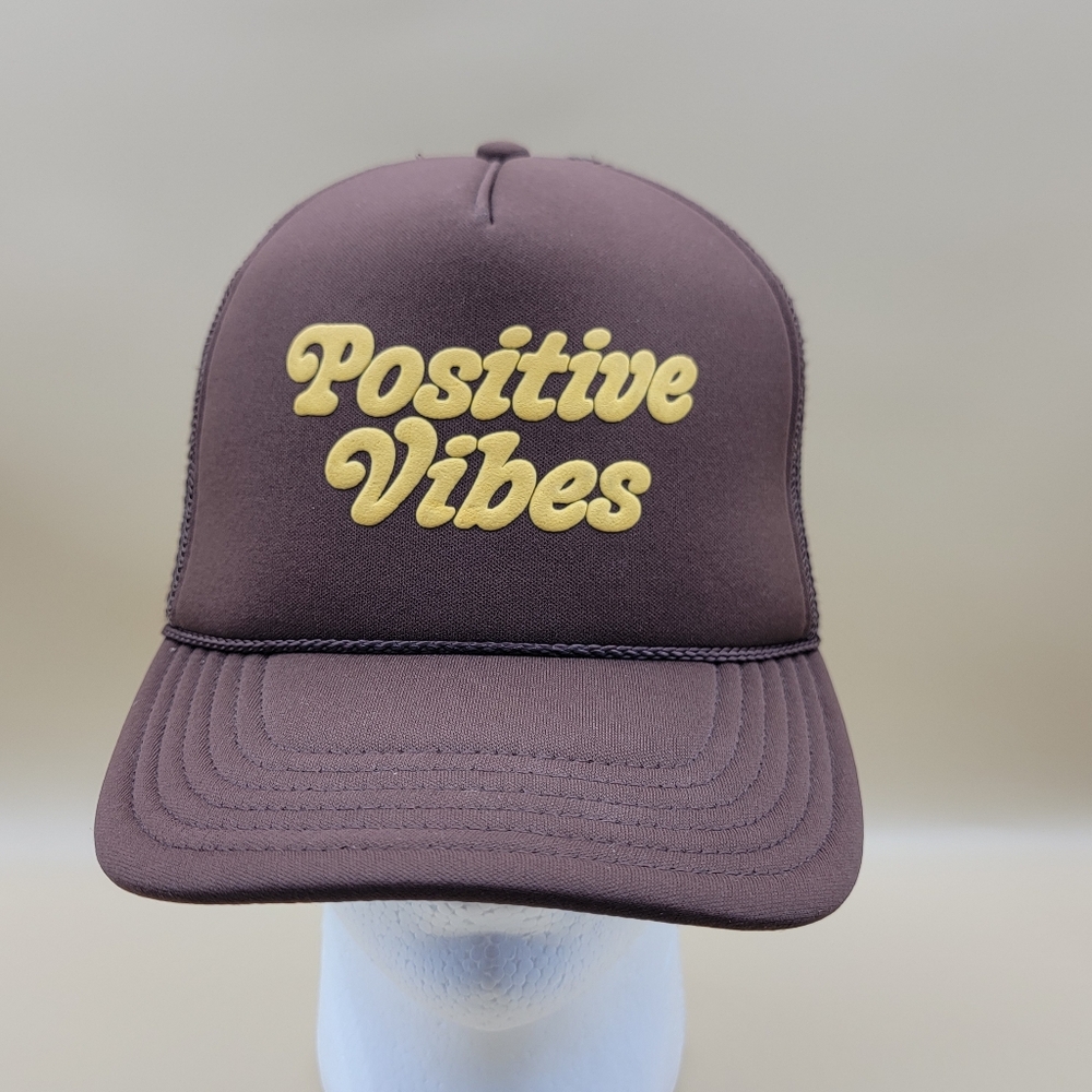 Positive Vibes Men's Trucker Hat Cap Brown Yellow Snapback Mr Natural Polyester